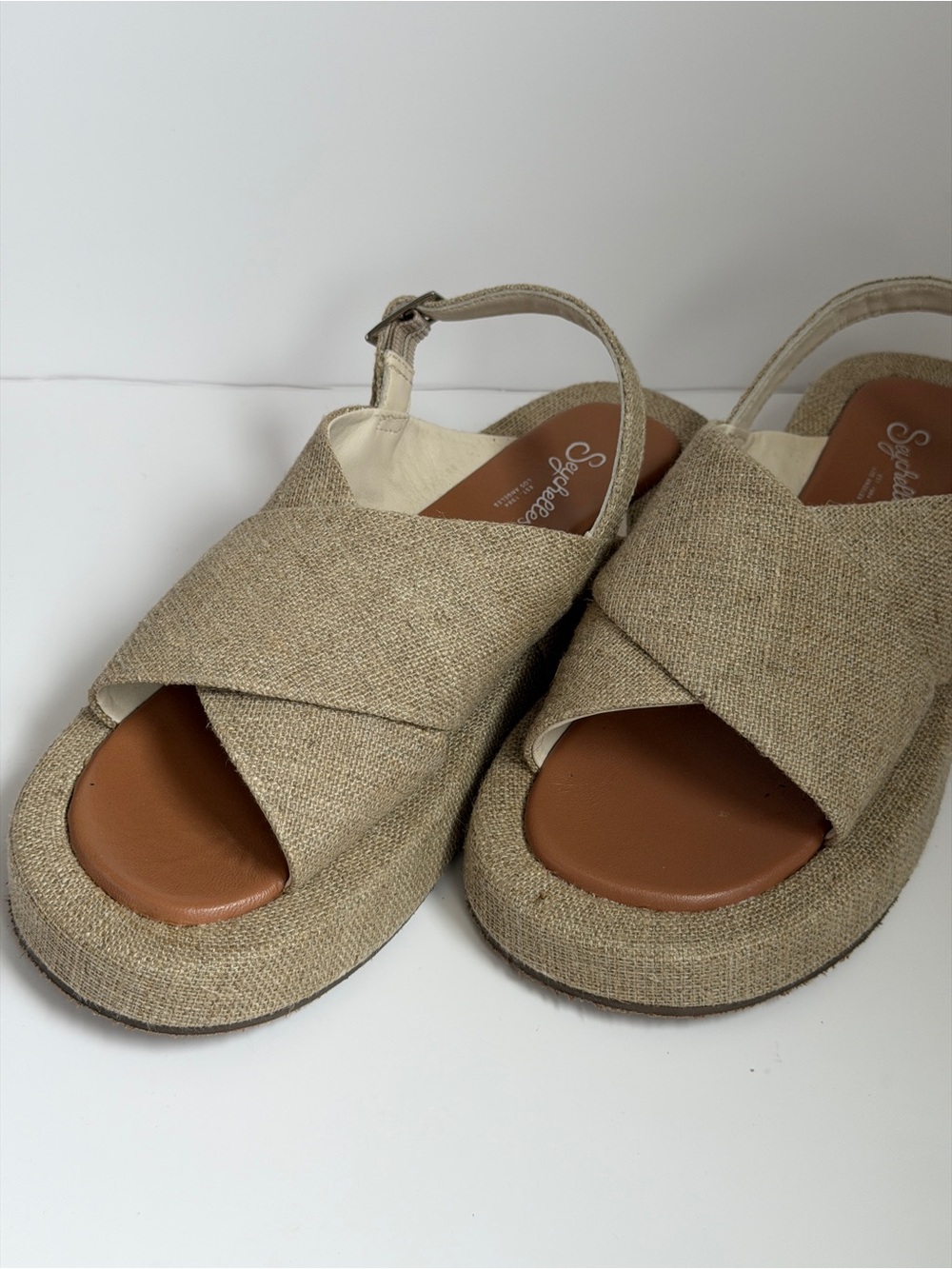 Seychelles Natural Linen Cross-Strap Slingback Sandals